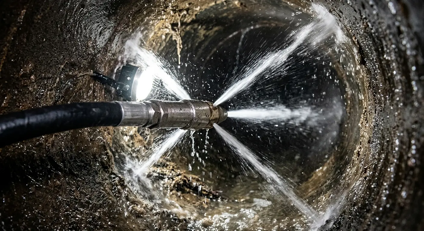 High-pressure hydro jetting nozzle cleaning sewer pipe for Sewer Cleanout in Beaufort